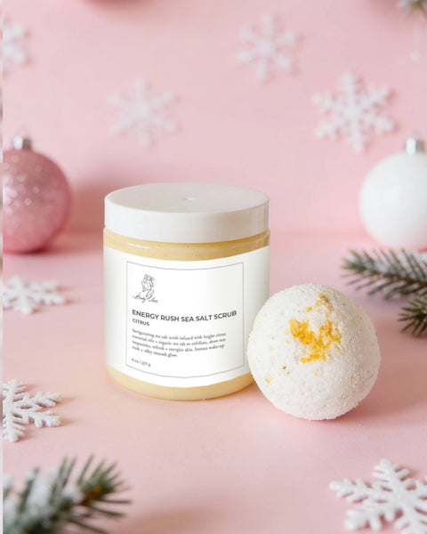 Handcrafted Energy Rush Citrus Sea Salt Scrub with Bath Bomb Gift