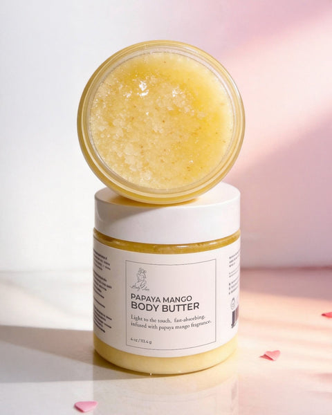 Travel Size Energy Rush Citrus Sea Salt Scrub + Papaya Mango Body Butter Gift Set Bundle l 4 oz ea