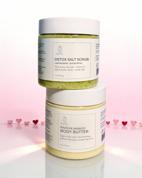Travel Size Detox Sea Salt Scrub & Papaya Mango Body Butter Gift Set l 4 oz ea