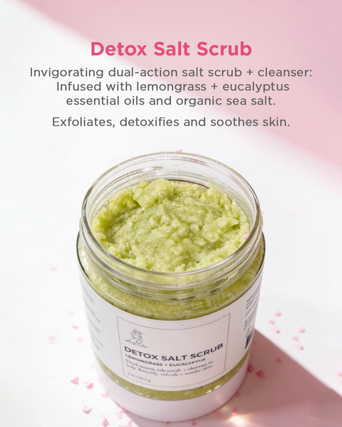 Handcrafted Detox Lemongrass + Eucalyptus Sea Salt Scrub - Natural Dry Skin Relief, Circulation Boost 4 oz