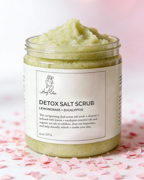 Handcrafted Detox Lemongrass + Eucalyptus Sea Salt Scrub - Natural Dry Skin Relief, Circulation Boost 4 oz