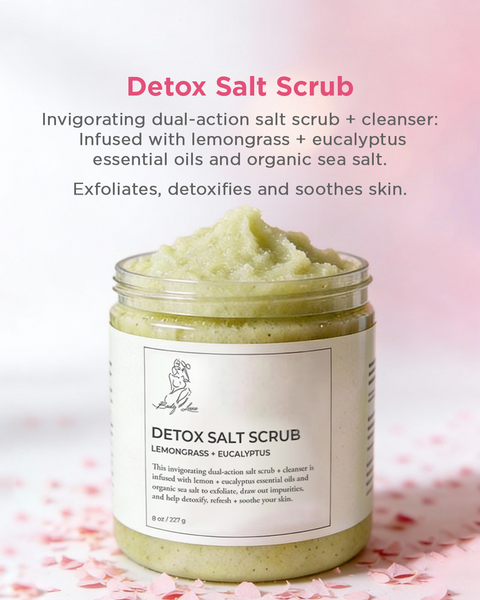 Handcrafted Detox Lemongrass + Eucalyptus Sea Salt Scrub - Natural Dry Skin Relief, Circulation Boost 4 oz