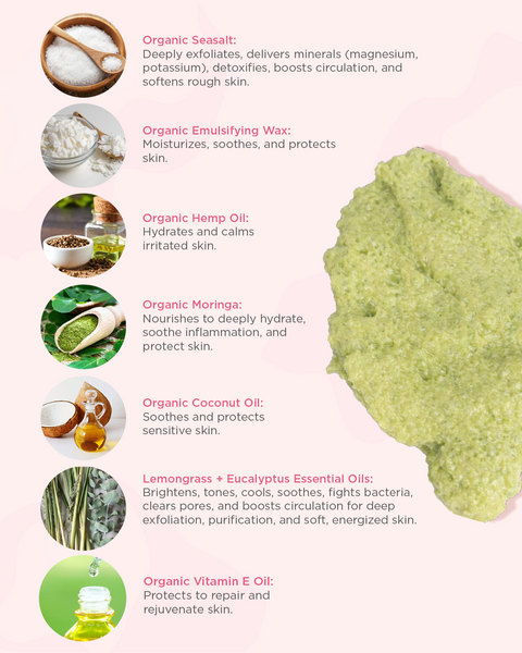 Handcrafted Detox Lemongrass + Eucalyptus Sea Salt Scrub - Natural Dry Skin Relief, Circulation Boost 4 oz