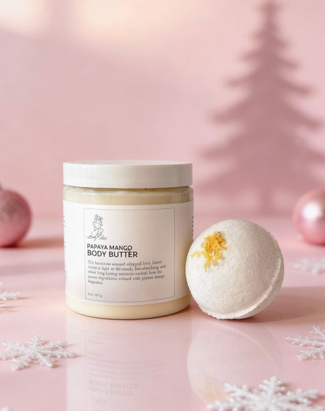 Papaya Mango Whipped Body Butter – All Natural Eczema Relief + Lemongrass Bath Bomb
