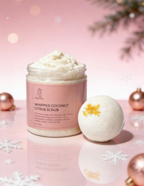 Handcrafted Whipped Coconut Citrus Sugar Scrub + Lemongrass Bath Bomb