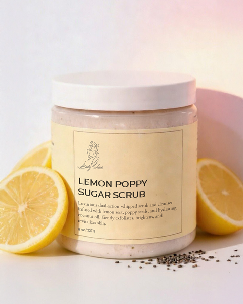 Handcrafted Lemon Poppy Sugar Scrub – Fresh Exfoliation & Brightening Glow