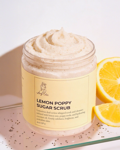 Handcrafted Lemon Poppy Sugar Scrub – Fresh Exfoliation & Brightening Glow