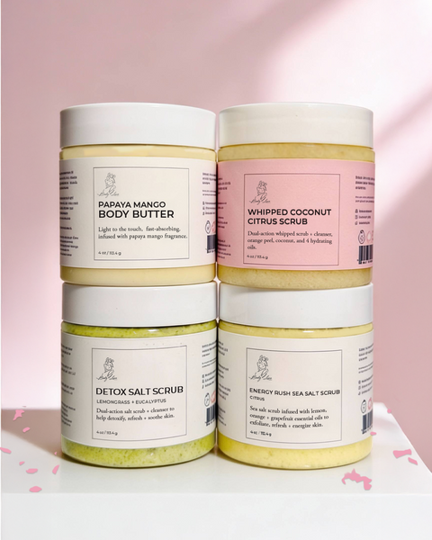 Spring Glow Quad – Coconut Citrus, Detox, Energy Scrub and Papaya Mango Body Butter All-Natural Body Scrub Gift Set - BUY 4 SAVE 6