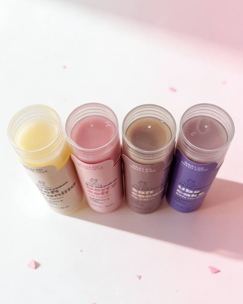 Sundae Quad Lip Balm – Ube Cake + Berry Soft + Soft Vanilla + Soft Cocoa (4-Pack) | All Natural Hydrating Lip Balm with Vitamin E, Zinc & Lysine