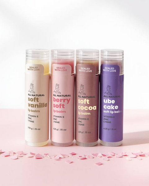 Sundae Quad Lip Balm – Ube Cake + Berry Soft + Soft Vanilla + Soft Cocoa (4-Pack) | All Natural Hydrating Lip Balm with Vitamin E, Zinc & Lysine