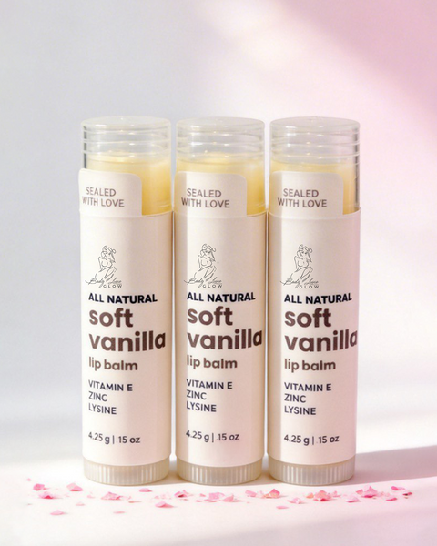 Soft Vanilla Lip Balm (3 Pack) – All Natural Vanilla Hydrating Balm with Vitamin E, Zinc & Lysine
