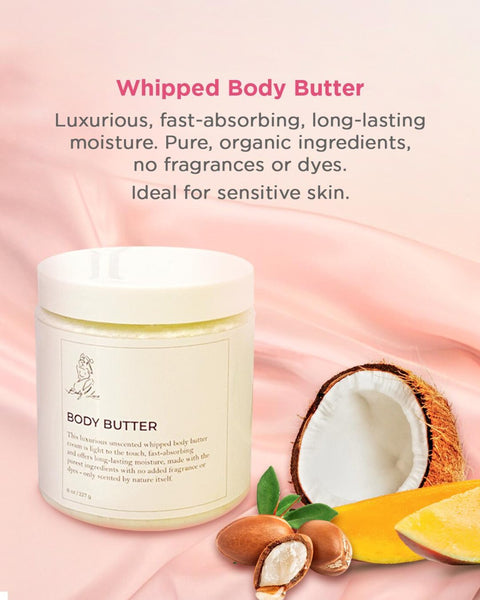 Unscented Whipped Body Butter, All-Natural Eczema Relief + Lemongrass Bath Bomb