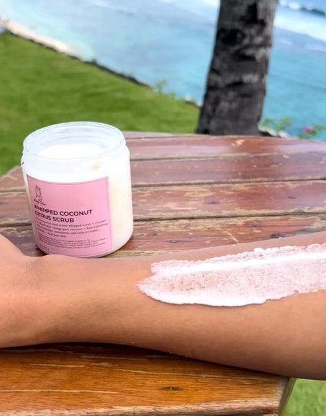 Coconut Citrus Scrub & Unscented Body Butter Set, Natural Skincare + Lemongrass bombs