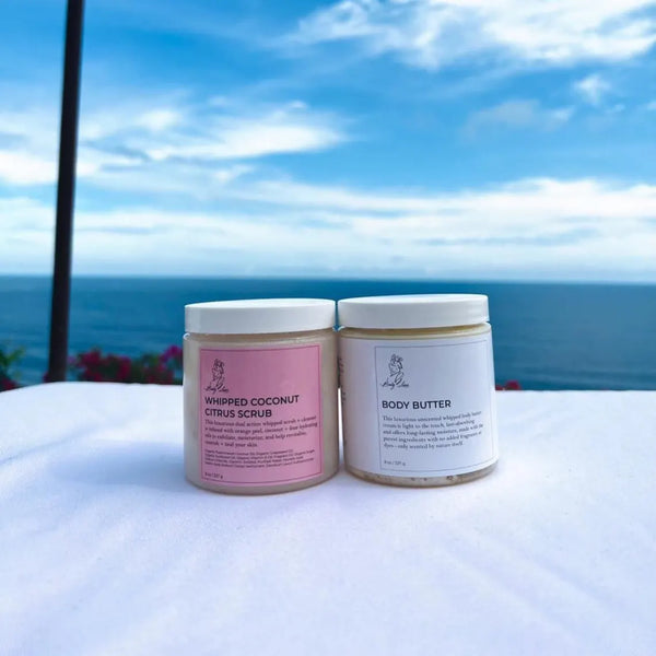 All Natural Papaya Mango Body Butter + Coconut Citrus Scrub Gift Set + Lemongrass Bombs