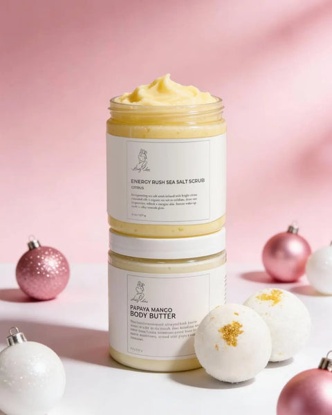 Energy Rush Citrus Sea Salt Scrub and Papaya Mango Body Butter Gift Set Bundle