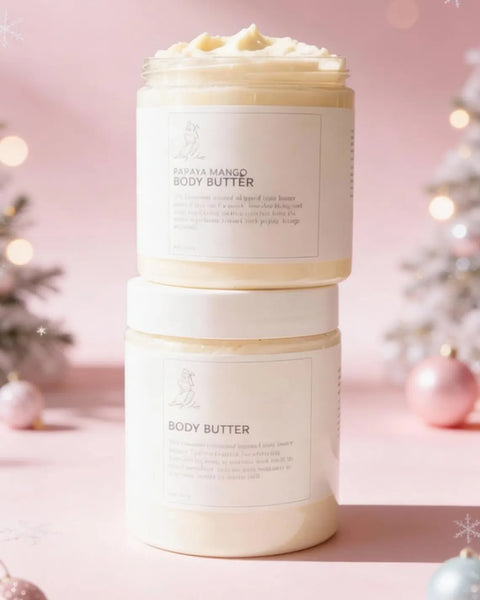 Natural Body Butter Duo – Unscented & Papaya Mango + Lemongrass Bath Bomb