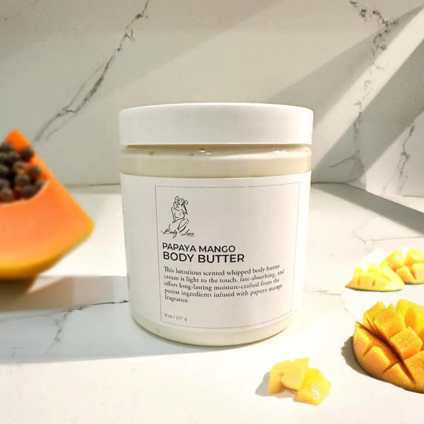 All Natural Papaya Mango Body Butter + Coconut Citrus Scrub Gift Set + Lemongrass Bombs